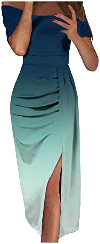שמלת נשים לקיץ 2023 הדפסת צבע ניגודיות עוטפת שמלות מפוצלות ללא שרוולים מחוץ לכתפיים