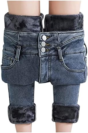 ג'ינס Viyw לנשים מותניים גבוהות צמר מכנסיים תרמיים מרופדים נער נער חורף חורף חום הדוק כושר דק מכנסי