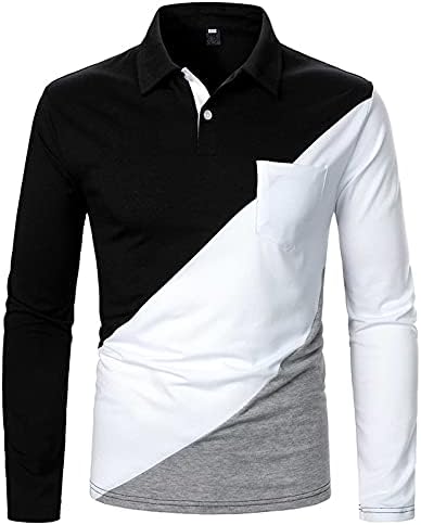 2022 גברים של פולו חולצות, אביב קדמי לכייס כפתור ארוך שרוול מזדמן רזה בכושר חולצה ניגודיות צבע טלאים