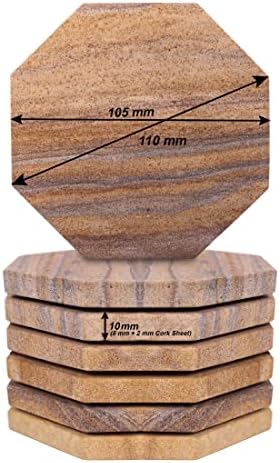 מרבקו אבן חול סופגת כפות יומנים מעוצבים ידניים למשקאות- סט של 6-4 אינץ