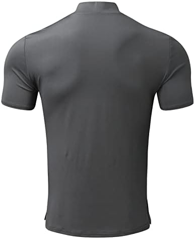 חולצות T לגברים רזים מתאימים שרוול קצר צבע אחיד בצווארון גבוה