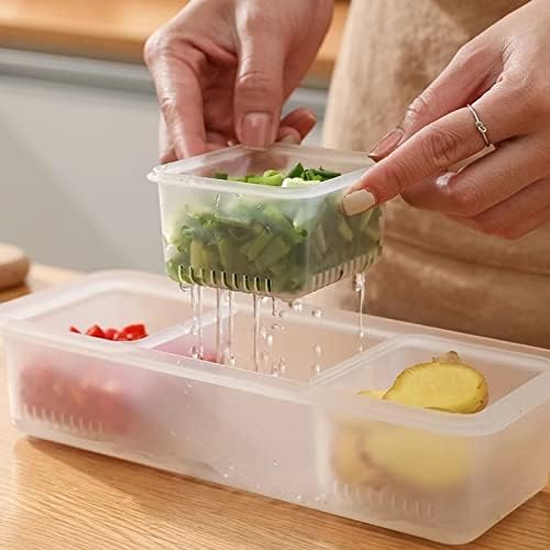3 רשת פלסטיק מזון אחסון מכולות מקרר מזון טרי תיבת עם 3 להסרה קטן קופסות ירוק בצל, זנגביל, שום, ירקות