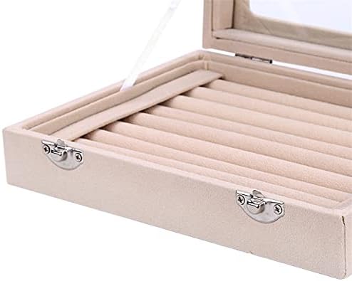 קופסא תכשיטי קטיפה לנשים עם מכסה ברור תא נשלף לטבעות, עגילים, שרשראות