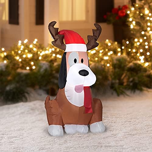 Gemmy חג המולד מפוצץ אוויר מתנפח כלב עם קרניים, גובה 3.5 רגל, חום
