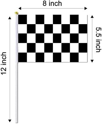 פיוקיו 20 מארז 8 איקס 5.5 & 34; דגל מקל מירוץ משובץ שחור ולבן,דגלי מקל מירוץ כף יד, עבור ספקי צד מירוץ
